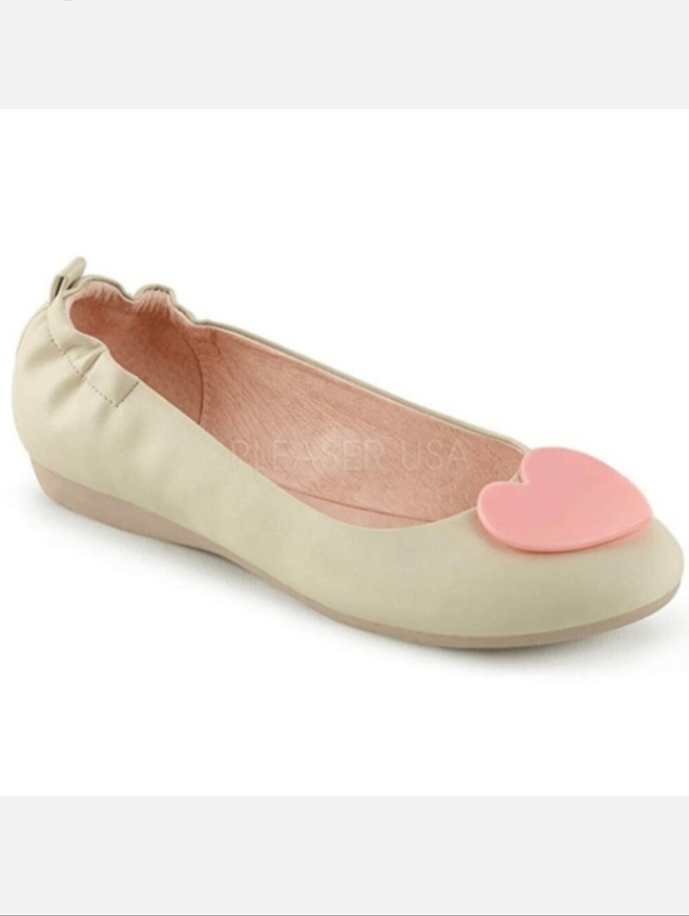 Pinup Couture | Olive-05 Cream Heart Flats - Picture 2 of 11